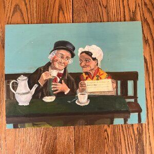 Vintage 1995 Elderly Couple Drinking Tea Painting Artist Signed